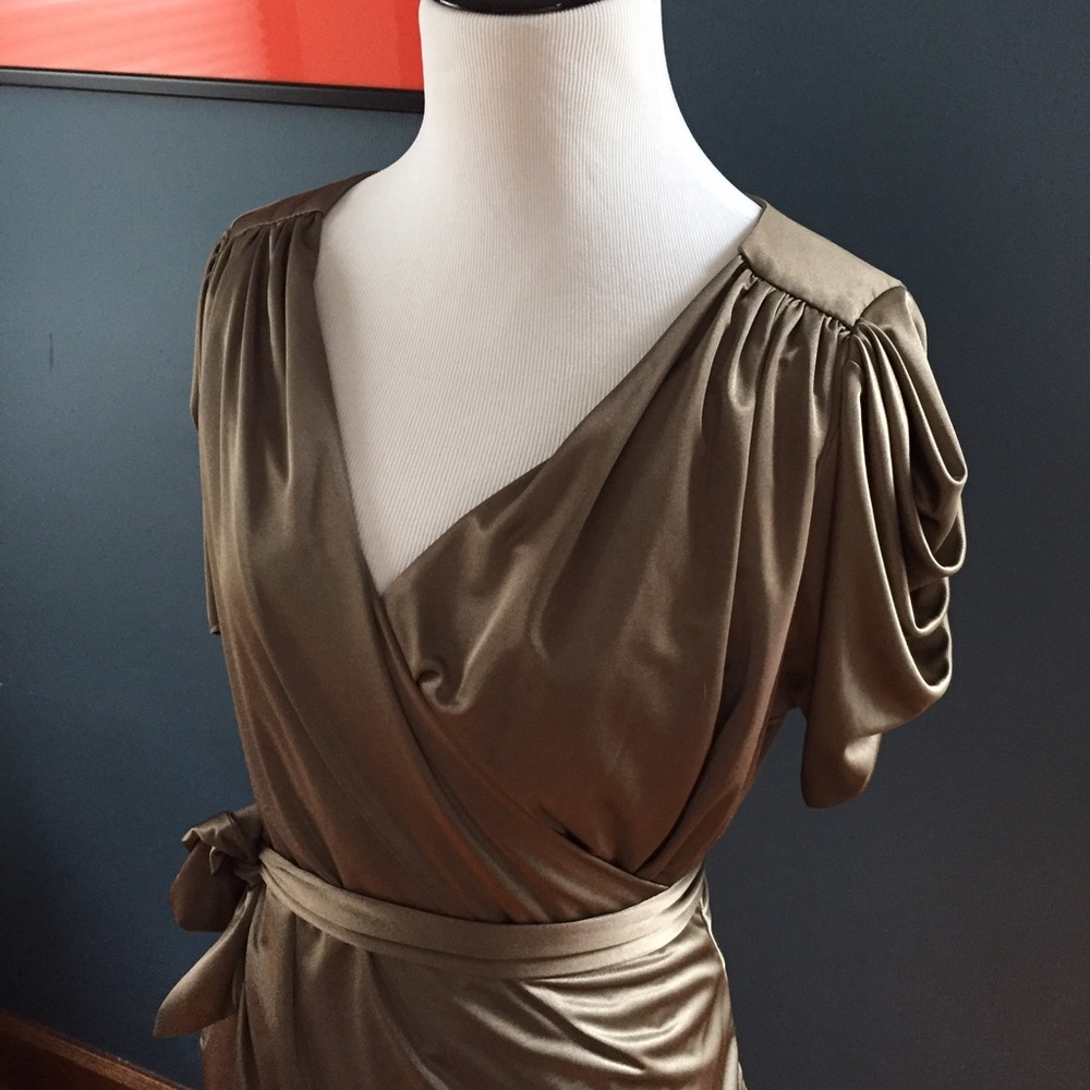 Copper faux wrap shirt with belt.